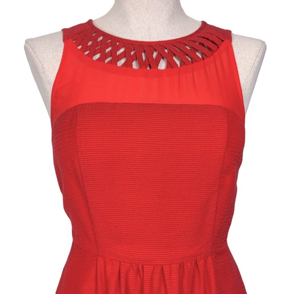 Maeve Red Dress with Sheer Panel and Criss Cross Neckline sz 0 - Picture 2 of 16